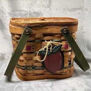 Vintage Apple Wicker Basket With Lid And Handles 9.5" X 7.5" Teacher Granny Core